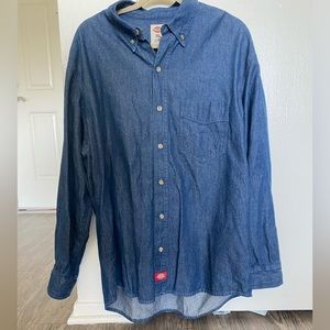 Dickies blue denim long sleeve button up with pocket XL